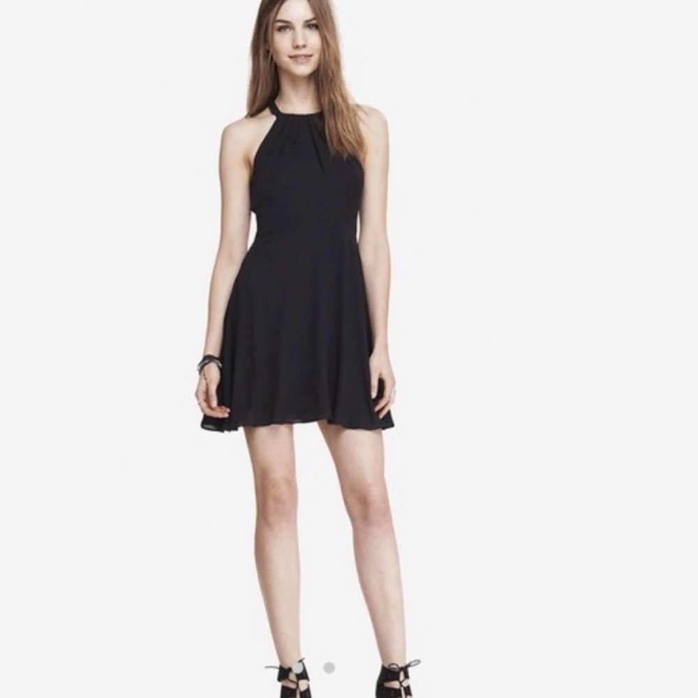 EXPRESS chic black mini dress size 2 LBD work office career date night flowy